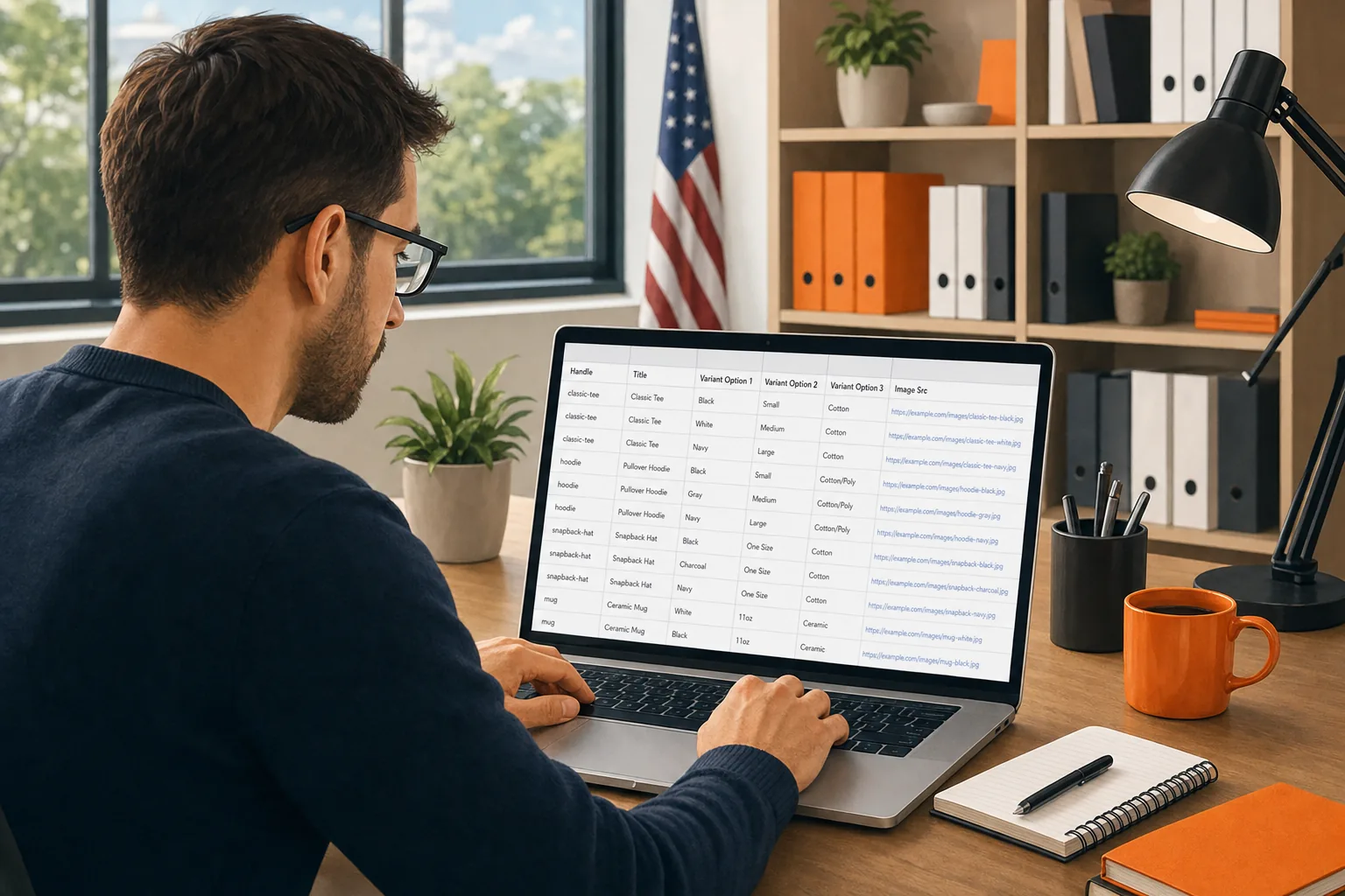 Prepare a Shopify product CSV with intact headers, variant rows, and image links.