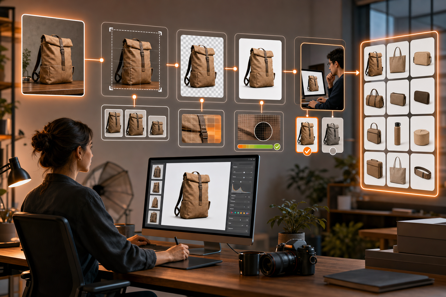 AI product image enrichment with human review and automated image processing