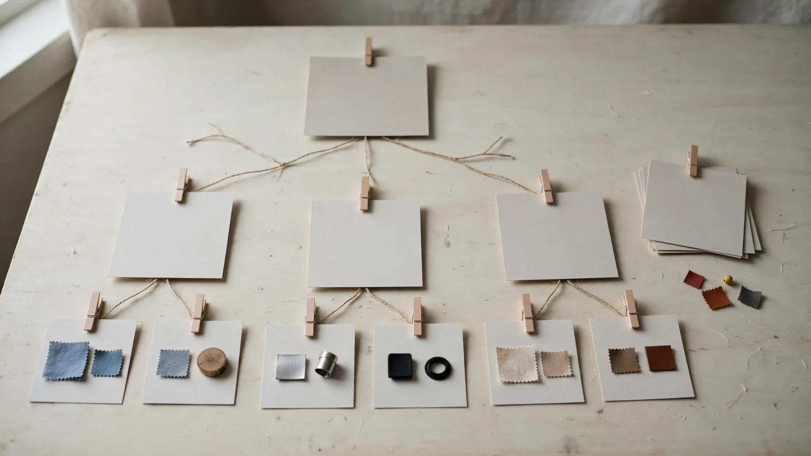 A clean branching diagram shows one product family splitting into valid child SKUs while impossible combinations remain outside the active catalog, with no text.