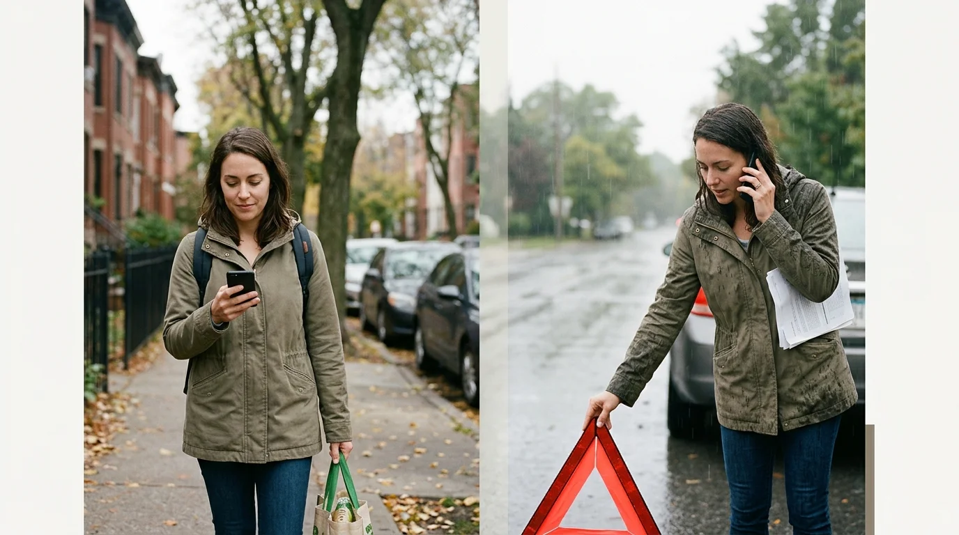 For the definition and types section, a calm split-scene editorial illustration shows a person unaware of a future need on one side and the same person confidently acting after a sudden trigger on the other; no text.