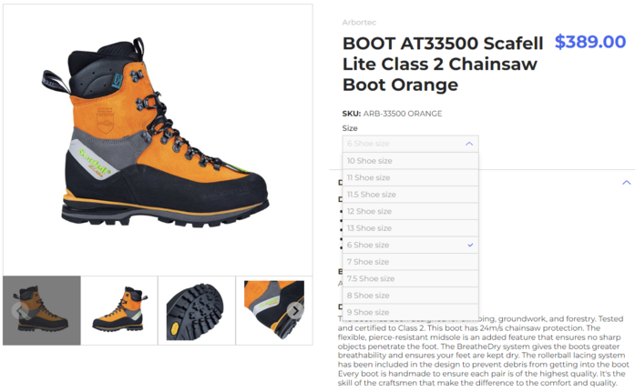 Product variants displayed on brand portal product page